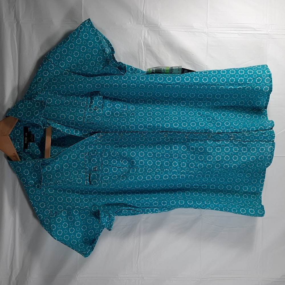 NWT STYLE & CO OCTADOT POOL SHORT SLEEVE BLOUSE SZ 4